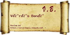 Vörös Benő névjegykártya
